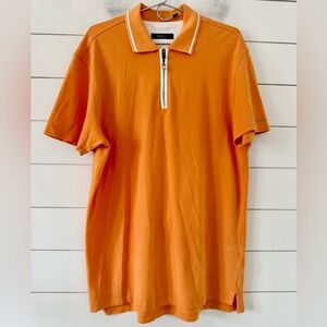 Zegna Sport Size L 1/4 Zip Polo Orange with white trim. Cotton